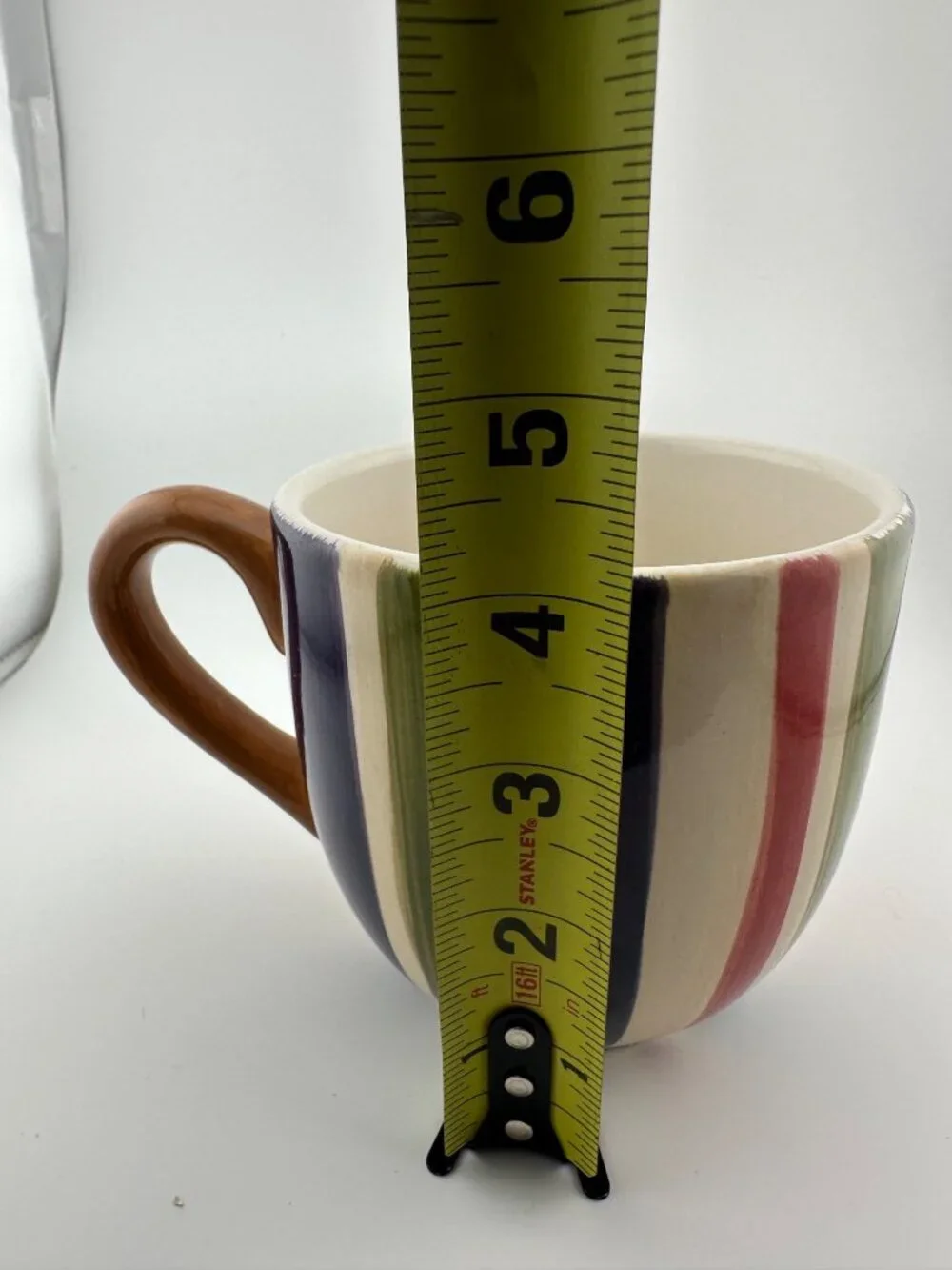 Gibson Handpainted Large Ceramic Mug Multicolor Stripes Eclectic Kitchen Coffee